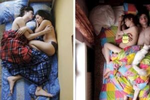 攝影師拍下懷孕情侶睡著時的「睡姿」，發現「男生睡著的動作」竟有「不可告人的事實」！