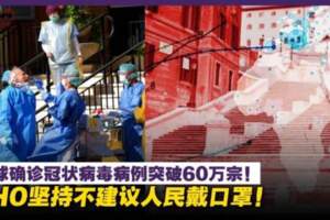 全球確診冠狀病毒病例突破60萬宗！WHO堅持不建議人民戴口罩！