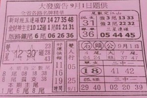 9/1 港 六合.（大發廣告，神符，玄天上帝靈數，三聖宮，香港濟公，天皇宮，順德宮，）。你要的都在裡面，喜歡何數自由配，配出234星，參考，參考。