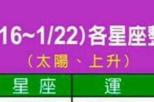 1/16~1/22 各星座整體運勢