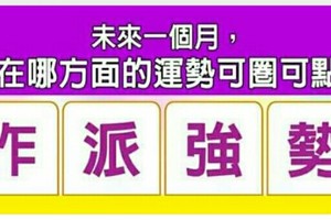 超神準測驗~未來一個月，我在哪方面的運勢可圈可點？。分享，留言你選的字，，，