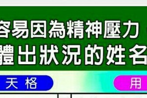 容易因為精神壓力，而身體出狀況的姓名組合