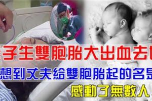 妻子生雙胞胎大出血去世，丈夫給雙胞胎起的名感動了無數人