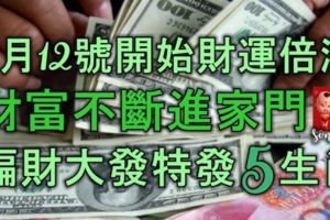 8月12號開始，財運倍漲，財富不斷進家門，偏財大發特發的5大生肖！