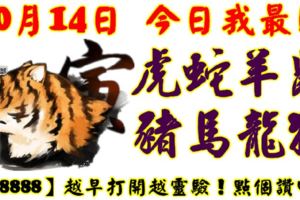 10月14日，今日我最旺！虎蛇羊鼠豬馬龍猴！【18888】越早打開越靈驗！點個贊吧！