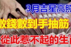 3月吉星高照，偏財入命，數錢數到手抽筋，從此惹不起的生肖