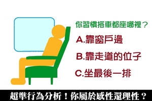  【超準行為分析】搭車都習慣坐哪？測你屬於感性還理性！