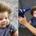 這位2個月大的小男嬰因為有著「一頭濃密秀髮」被路人頻頻搭訕，當媽媽幫他吹頭髮時的飄逸模樣更是療癒極了！