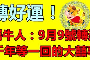 屬牛人：9月9號轉運，千年等一回的大囍事！快接住！