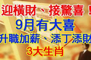 迎橫財接驚喜！9月有大喜，升職加薪添丁添財的3生肖