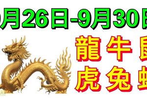 十二生肖9月最後5天運勢！龍、牛、鼠、虎、兔、蛇！（9月26日—9月30日）