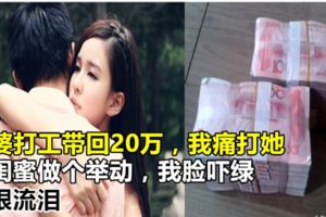 老婆打工帶回20萬，我痛打她，她閨蜜做個舉動，我臉嚇綠，悔恨流淚