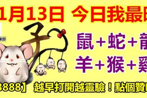 11月13日，今日我最旺！鼠+蛇+龍+羊+猴+雞！【63888】越早打開越靈驗！點個贊吧！