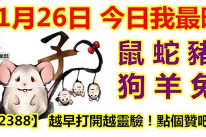 11月26日，今日我最旺！鼠蛇豬狗羊兔！【22388】越早打開越靈驗！點個贊吧！