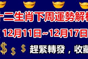 十二生肖下周運勢解析（12月11日~12月17日），趕緊轉發，收藏！