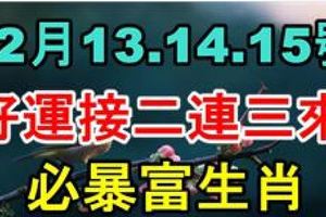 12月13.14.15號好運接二連三來，3天內有一筆大橫財，必暴富3生肖！