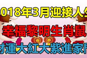 2018年3月迎接人生，幸福黎明生肖鼠，財運大紅大紫進家門