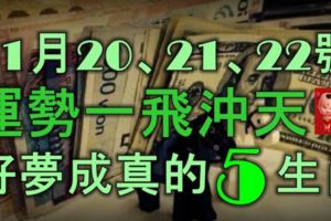 11月20、21、22號開始，先是運勢一飛沖天，再是出門撞橫財，好夢成真的5大生肖！