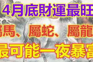 屬馬、屬蛇、屬龍的：4月底財運最旺，最可能一夜暴富