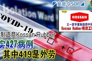 巴生手套製造商KossanRubber證實427病例其中419是外勞