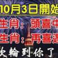 10月3日開始頭喜中頭獎，再喜遇貴人的生肖