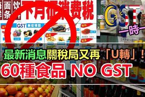 一時一樣！最新消息關稅局又再「U轉」!60種食品繼續豁免GST