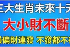 三大生肖未來十天要注意啦,大小財不斷,橫偏財連發,不發都不行