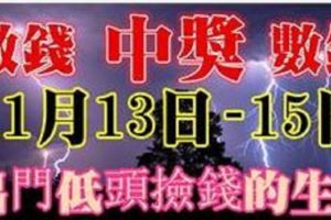 11月13,14,15號出門低頭撿錢，買彩票中大獎，喜事連連的生肖