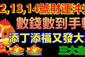 12,13,14號財運沖天，數錢數到手軟，添丁添福又發大財的三大生肖