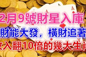 9號財星入庫，錢財能大發，橫財追著跑，收入翻10倍的幾大生肖