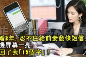 離婚3年，忍不住給前妻發條簡訊，手機屏幕一亮，她回了我「12個字」！