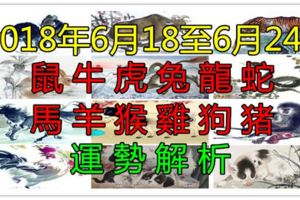 2018年十二生肖周運6月18至6月24