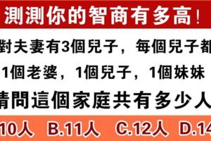 趣味測試：請三十秒內算出答案！看一看你的智商到底有多高！