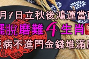 8月7日立秋後，鴻運當頭，擺脫磨難的4生肖，災病不進門，金錢堆滿屋！