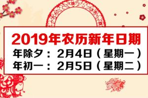 2019年農歷新年日期