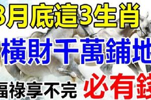 8月底這3生肖，橫財千萬鋪地，聚財無數一年福祿享不完，必有錢