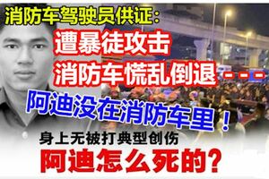 消防車駕駛員供證：遭暴徒攻擊，　消防車慌亂倒退。。。。阿迪沒在消防車裡！