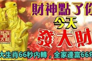 財神點了你，今天發大財！六大生肖66秒內轉，全家連富66年！留言88168！