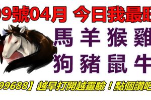 09號04月，今日我最旺！馬羊猴雞狗豬鼠牛！【99688】越早打開越靈驗！點個讚吧！