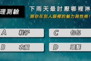 下雨天你最不喜歡淋濕哪裡？測出你在別人眼裡的魅力與性格