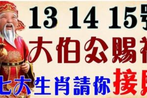 13,14,15號大伯公賜福，七大生肖請你接財！