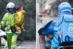 單親爸獨力扶養3歲女兒　抱愛女外送「用肉身擋風遮雨」：爸爸保護你！