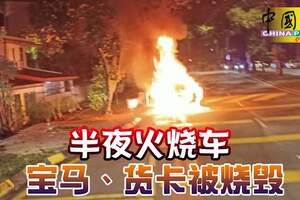 半夜火燒車，停路旁寶馬、貨卡被燒毀