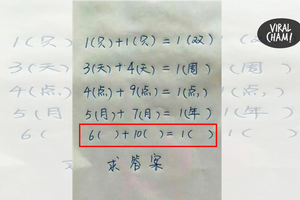 【求解 6( )+10( ) = 1( )】網民神回複, 全馬人民狂按讚笑翻了！ 