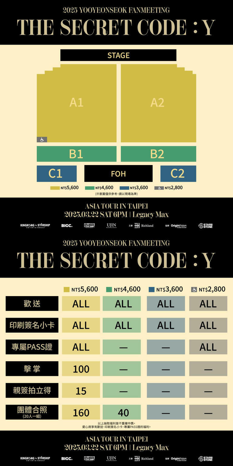 柳演錫粉絲見面會的座位圖、票價與福利都已公開。（圖／瑞田文創提供）