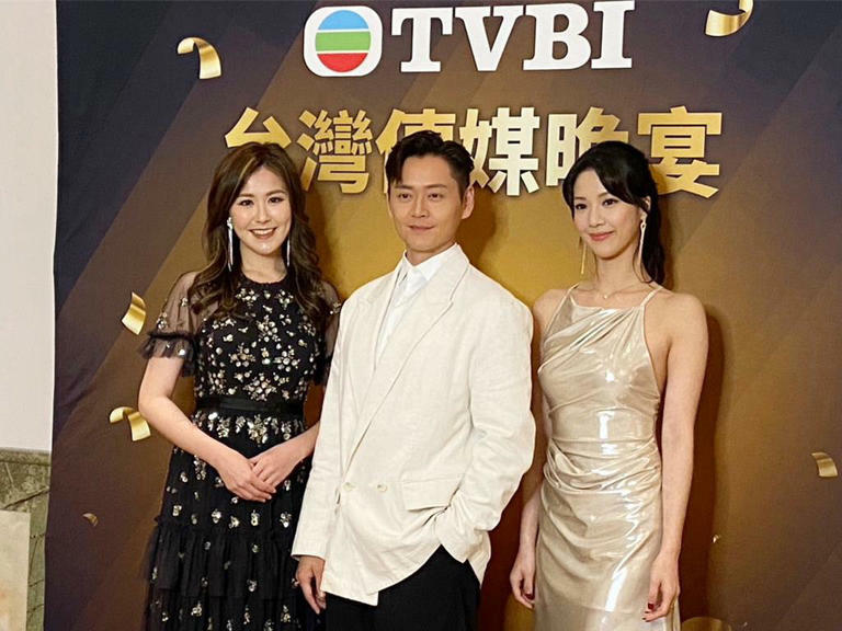 劉佩玥（左起）、張振朗、陳曉華26日出席「TVBI台灣傳媒晚宴」。（林奕如攝）