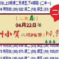 【三重森】「六合彩」04月22日 (第二屆)叫小賀二碼PK賽:NO:9二中一參考