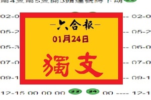 【六合報】「六合彩」01月24日 獨支參考