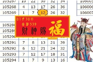 【財神賜福】「今彩539」01月30日 2中1參考