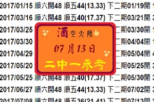 2017/07/13六合分享，酒空大師不間斷二中一參考，大師底加~